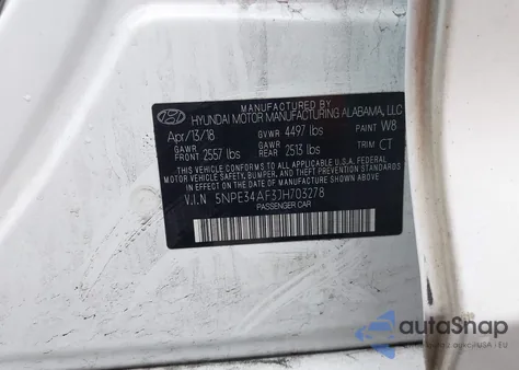 2018 Hyundai Sonata Sport+ z USA, uszkodzony, nr VIN 5NPE34AF3JH703278